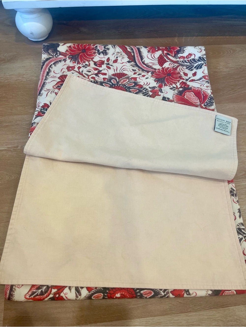 Pottery Barn "Jordan Palampore" floral table runner in a cotton-linen blend